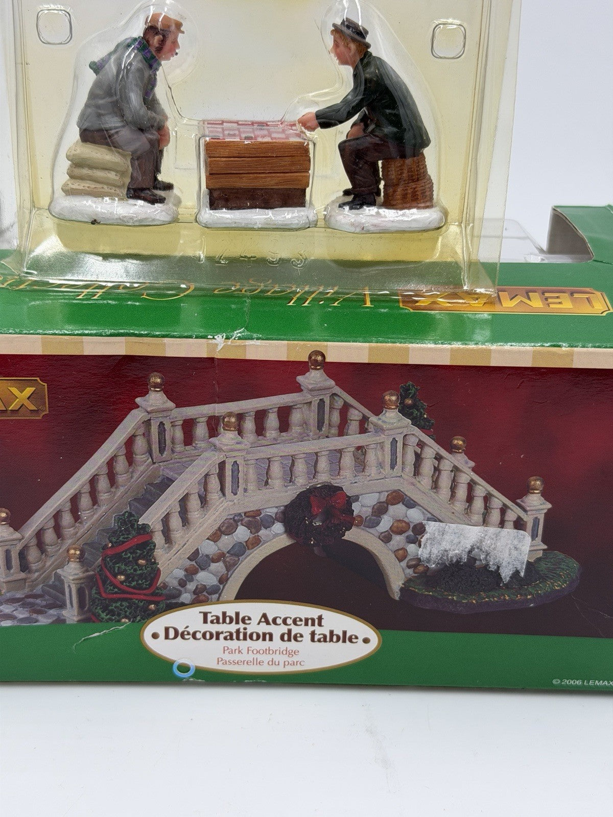 Lemax Christmas Village Table Accent Park Footbridge & Playing Checkers Set