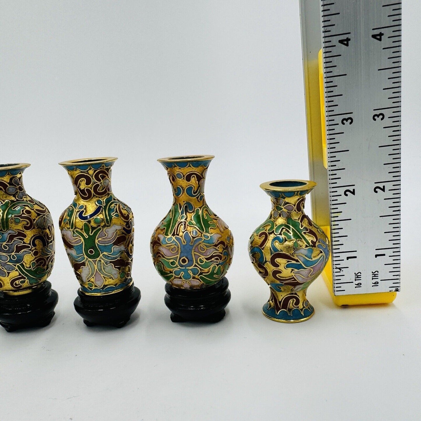 Vintage Cloisonné Enamel Mini Vases Set 6 Pieces Floral