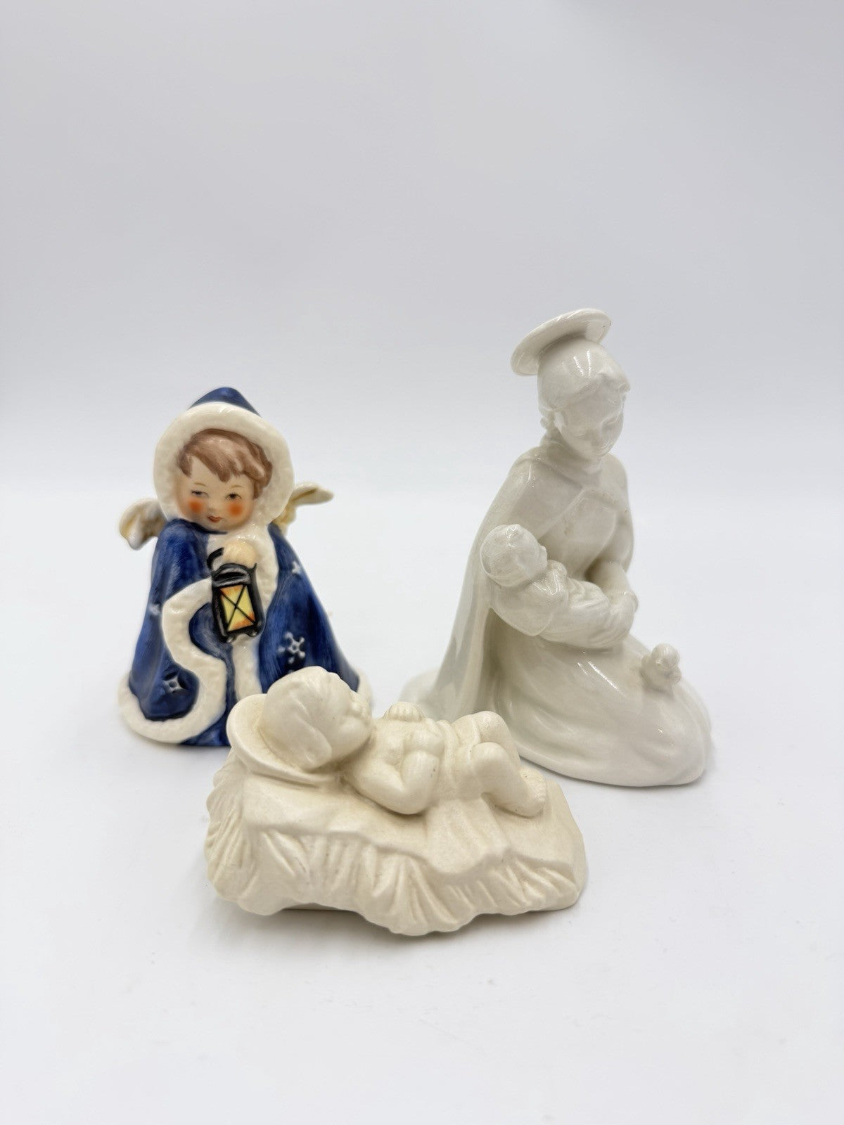 Vintage Goebel Germany Painted White Glossy Matte Mary & Jesus Angel Figurines