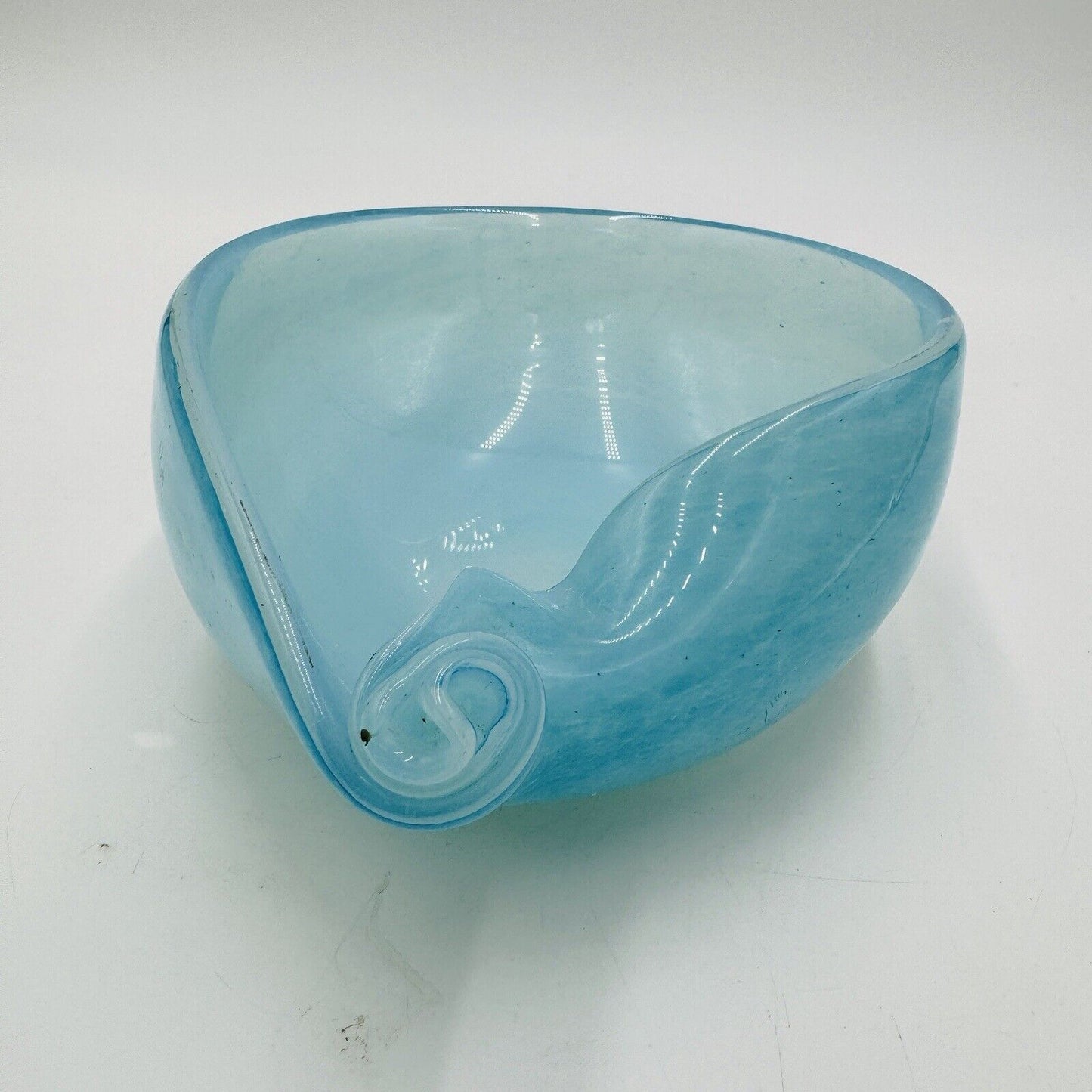 MCM Murano Art Glass Barbini Aqua Blue Bowl Italy Hand Blown