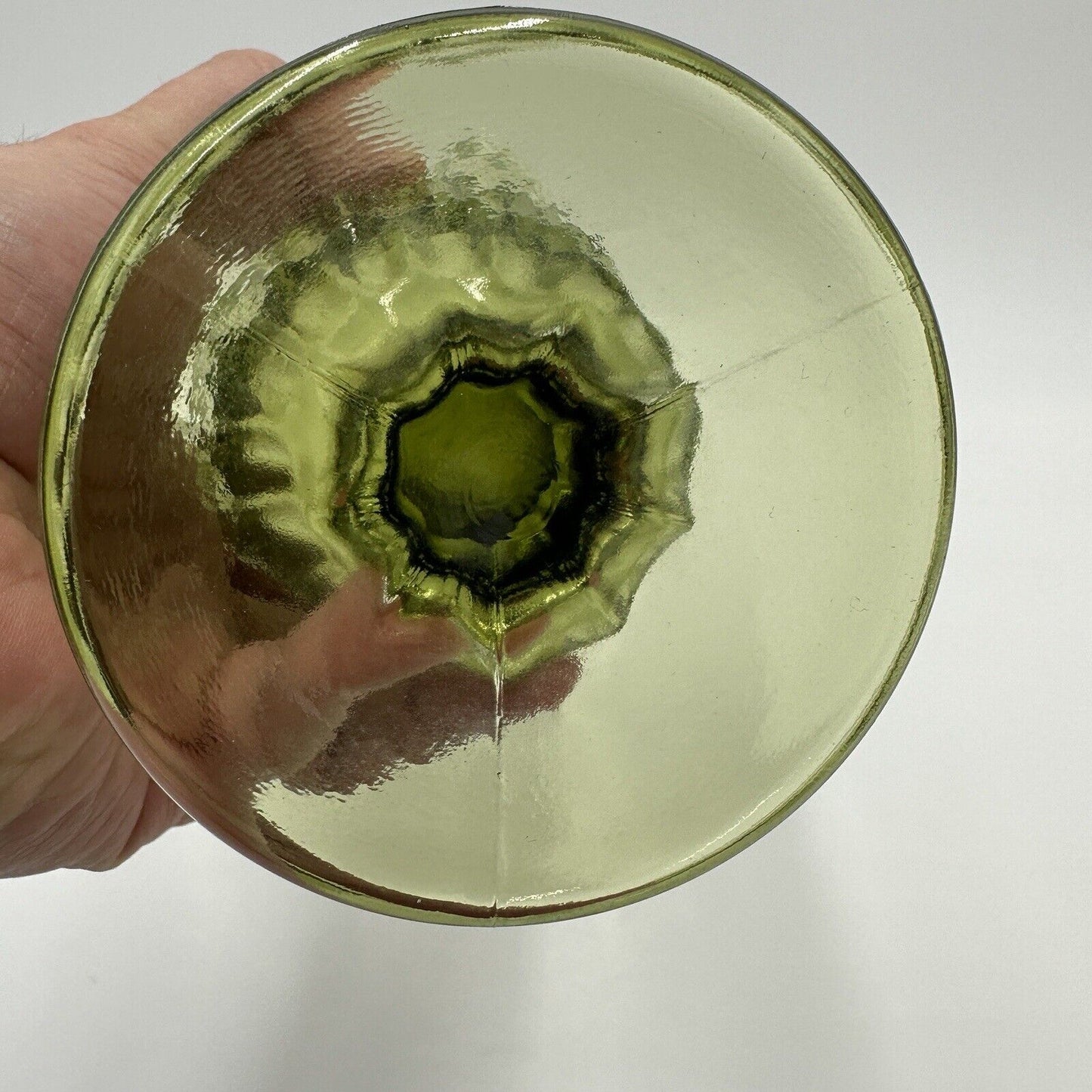 Fenton Vase Glass Colonial Green Thumbprint Handkerchief Compote Ruffled Art
