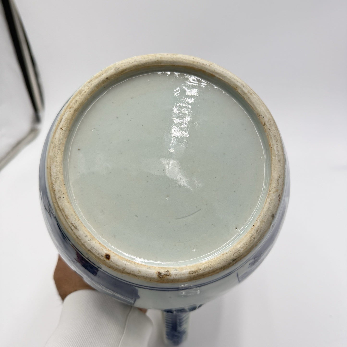 Antique Chinese Blue & White Canton Export Porcelain Large Pitcher 9”H x12” L