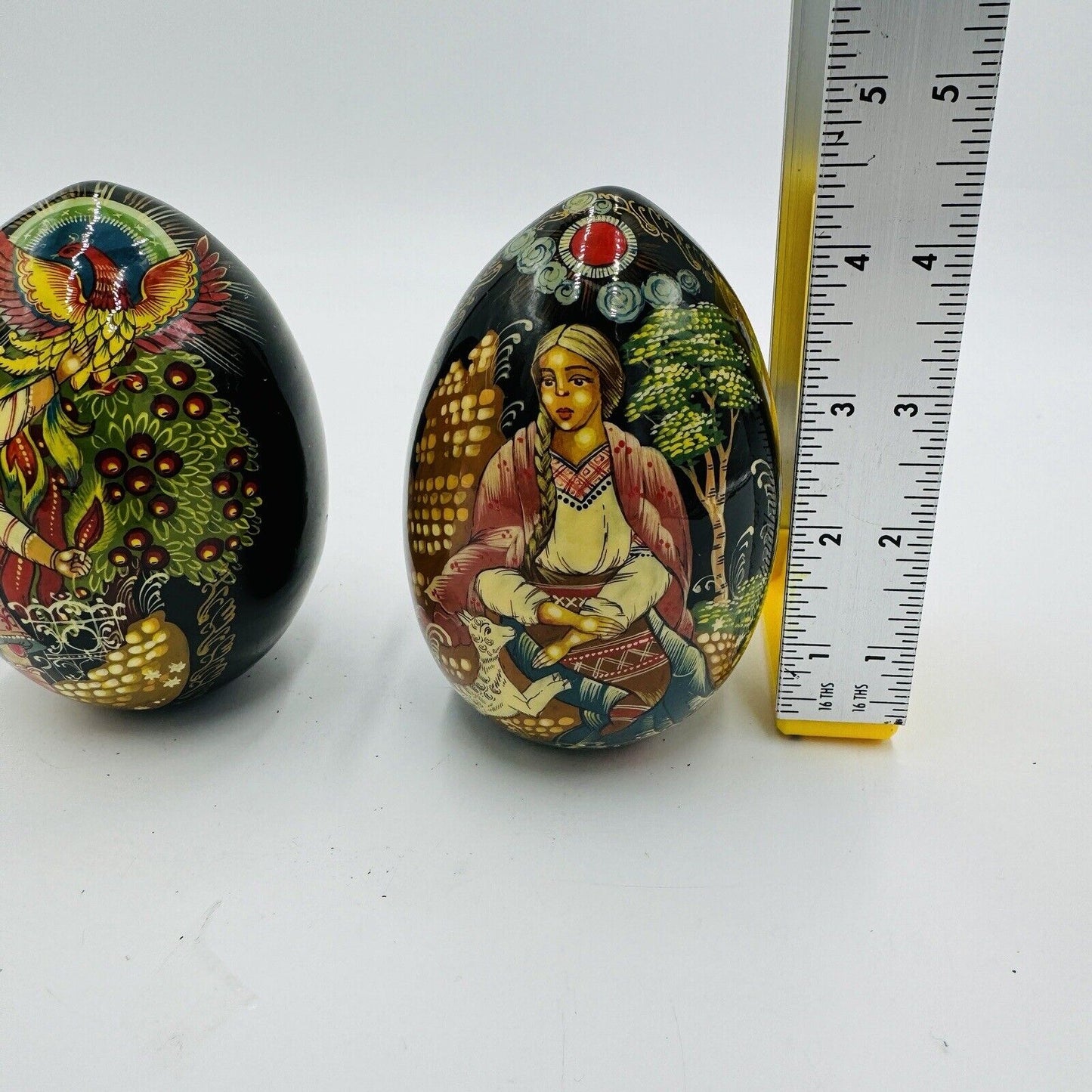 Mockba Hand Painted Easter Egg Wooden Folk Art 4.5in Signed Vintage