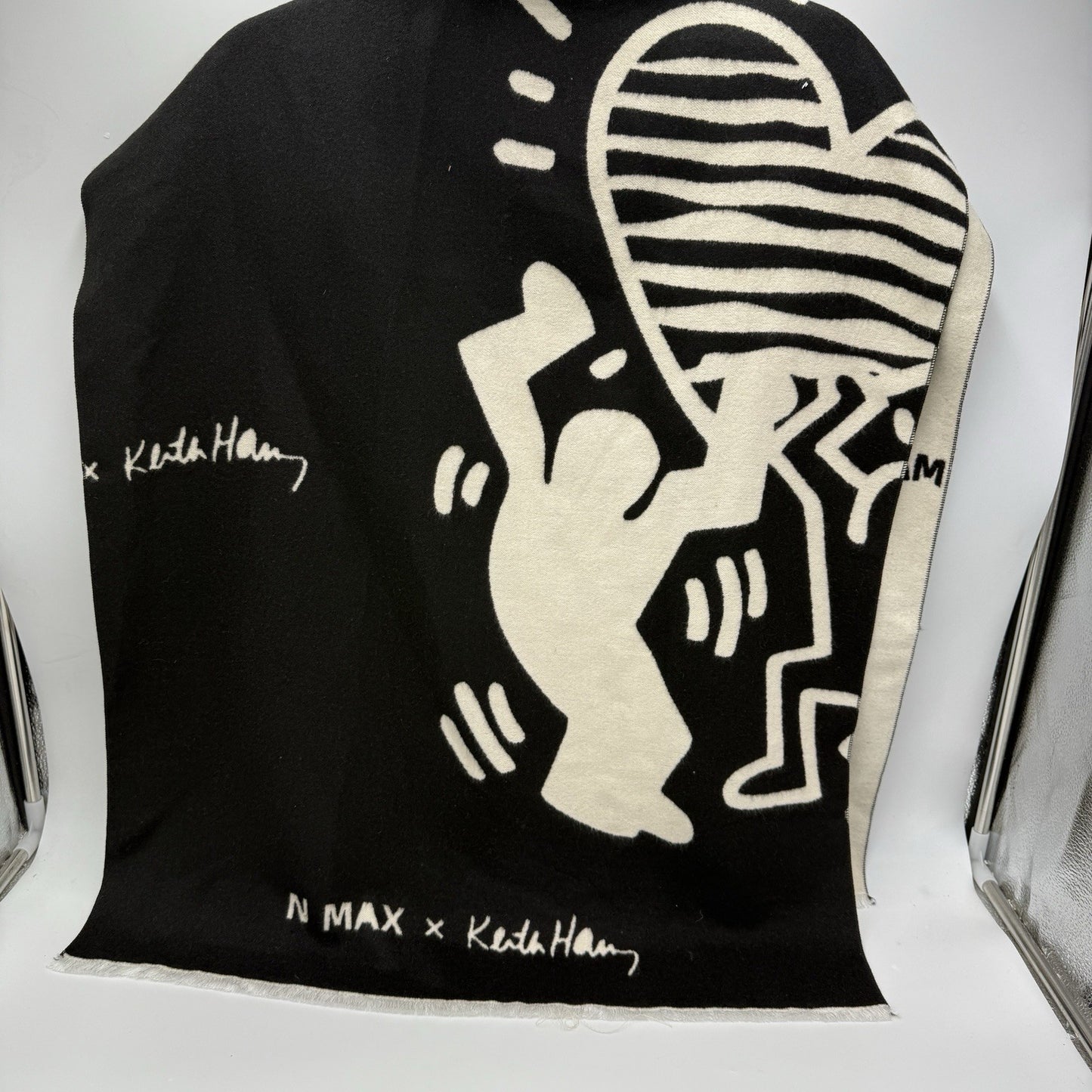 N Max x Keith Haring scarf Black Beige Cashmere Wrap Unisex Iconic