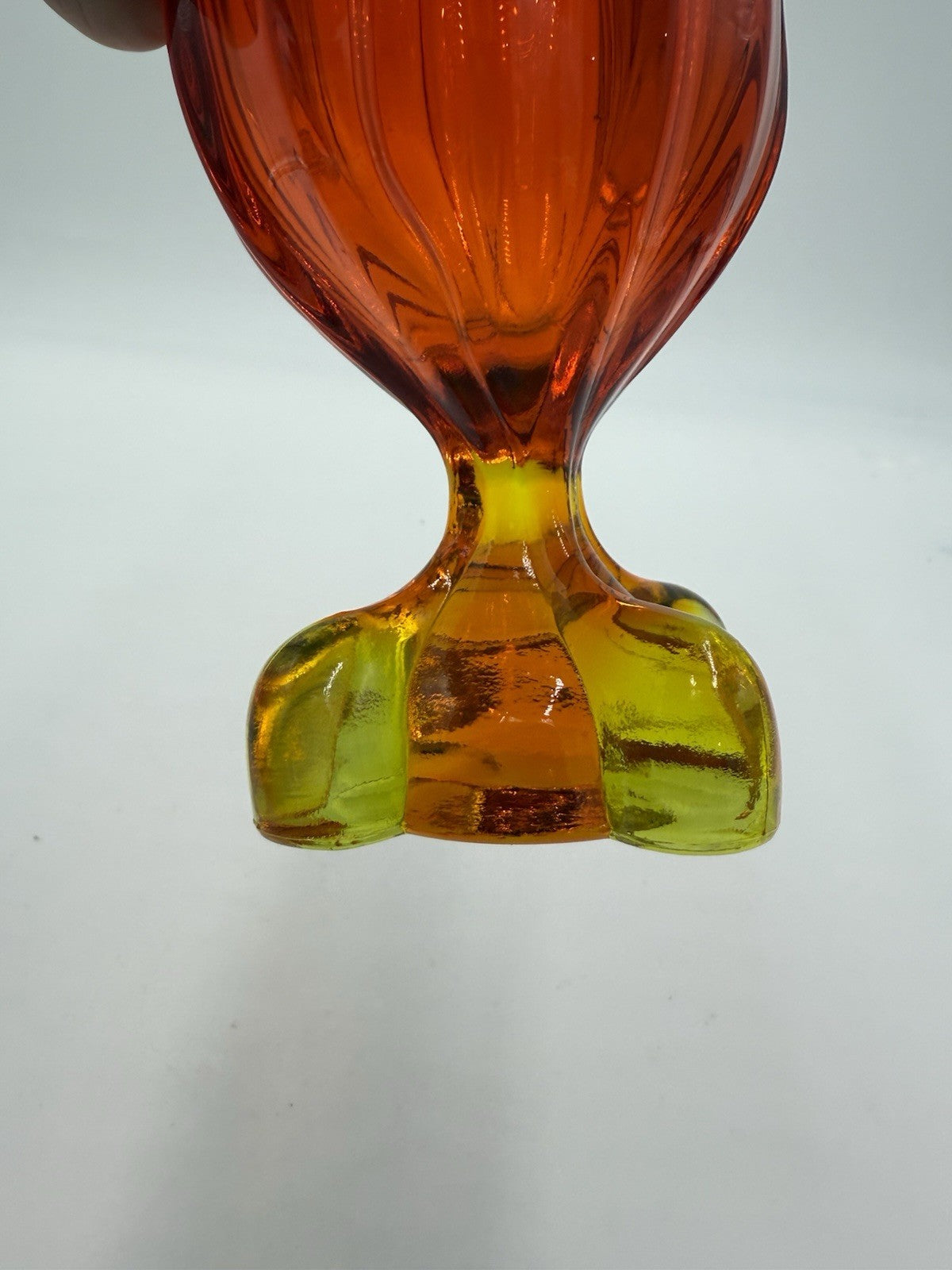 Viking art Glass EPIC Four Square Footed Swung Vase Persimmon Cadmium UV Glow