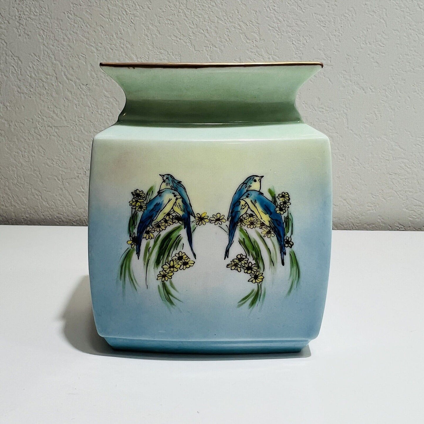 Bavaria Shonwald Bud Vase Blue Bird Design 1127 Porcelain Vintage P.S.A.A.