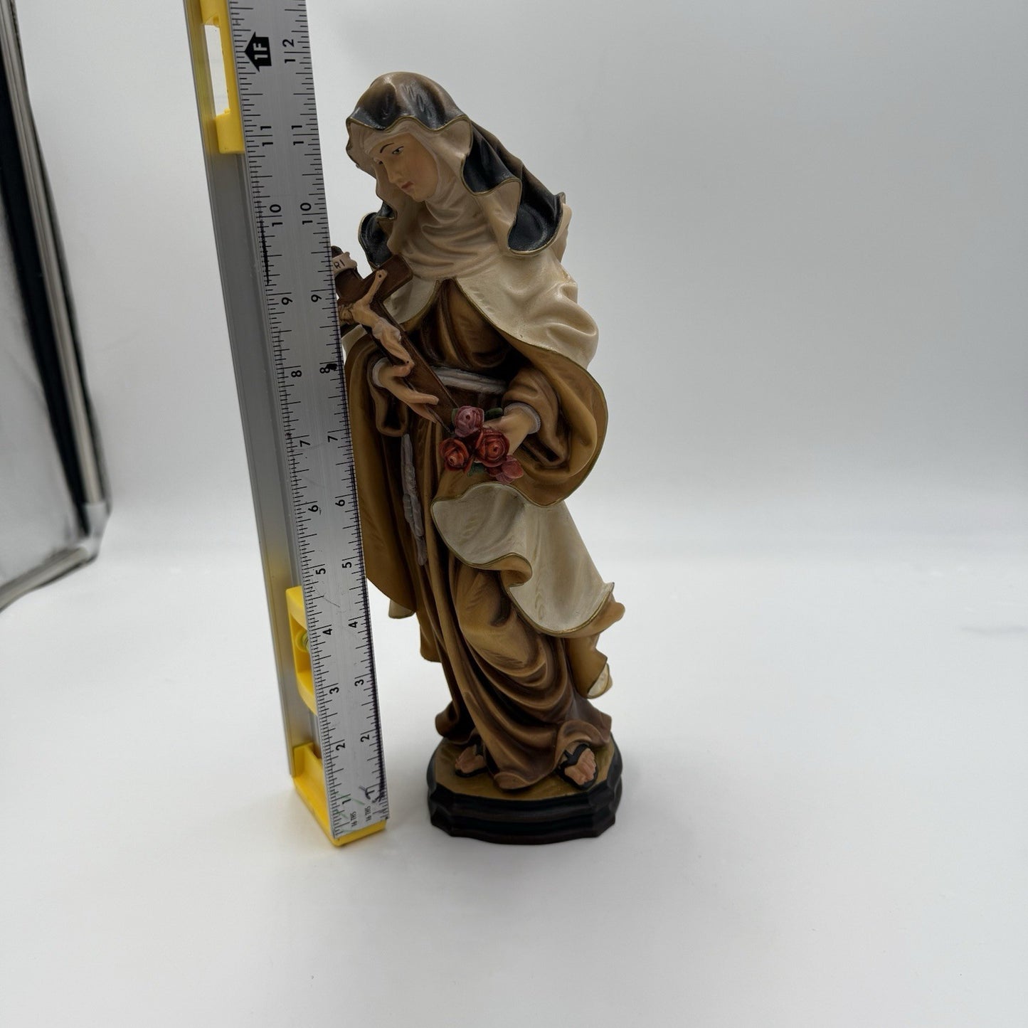 Folk Art Karl Demetz Wood Carved Saint Therese of Lisieux Figurine 12” Italy