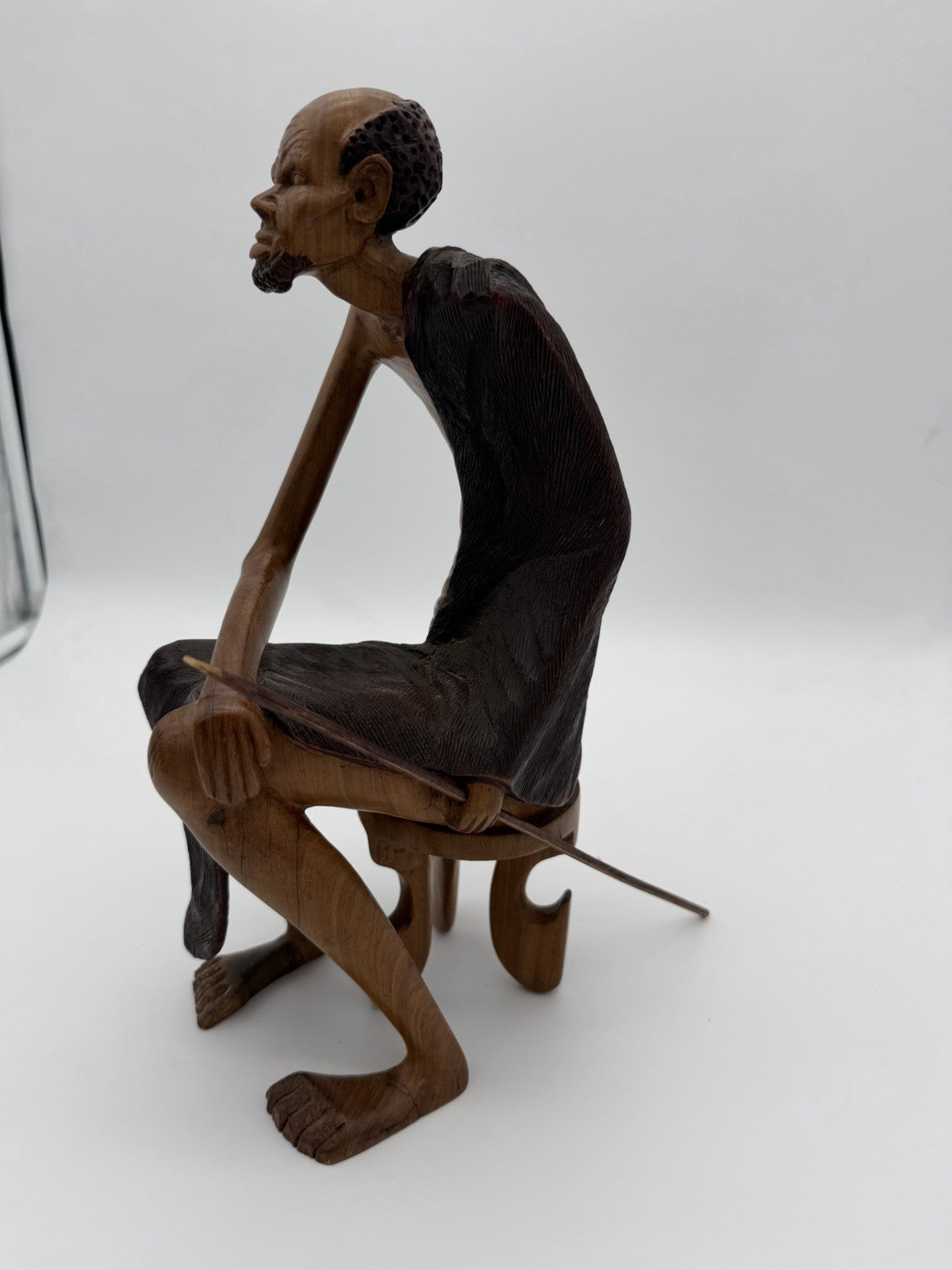 Vintage Folk Art Hand Carved Wood African Tribal Hunter Sculpture 13”H