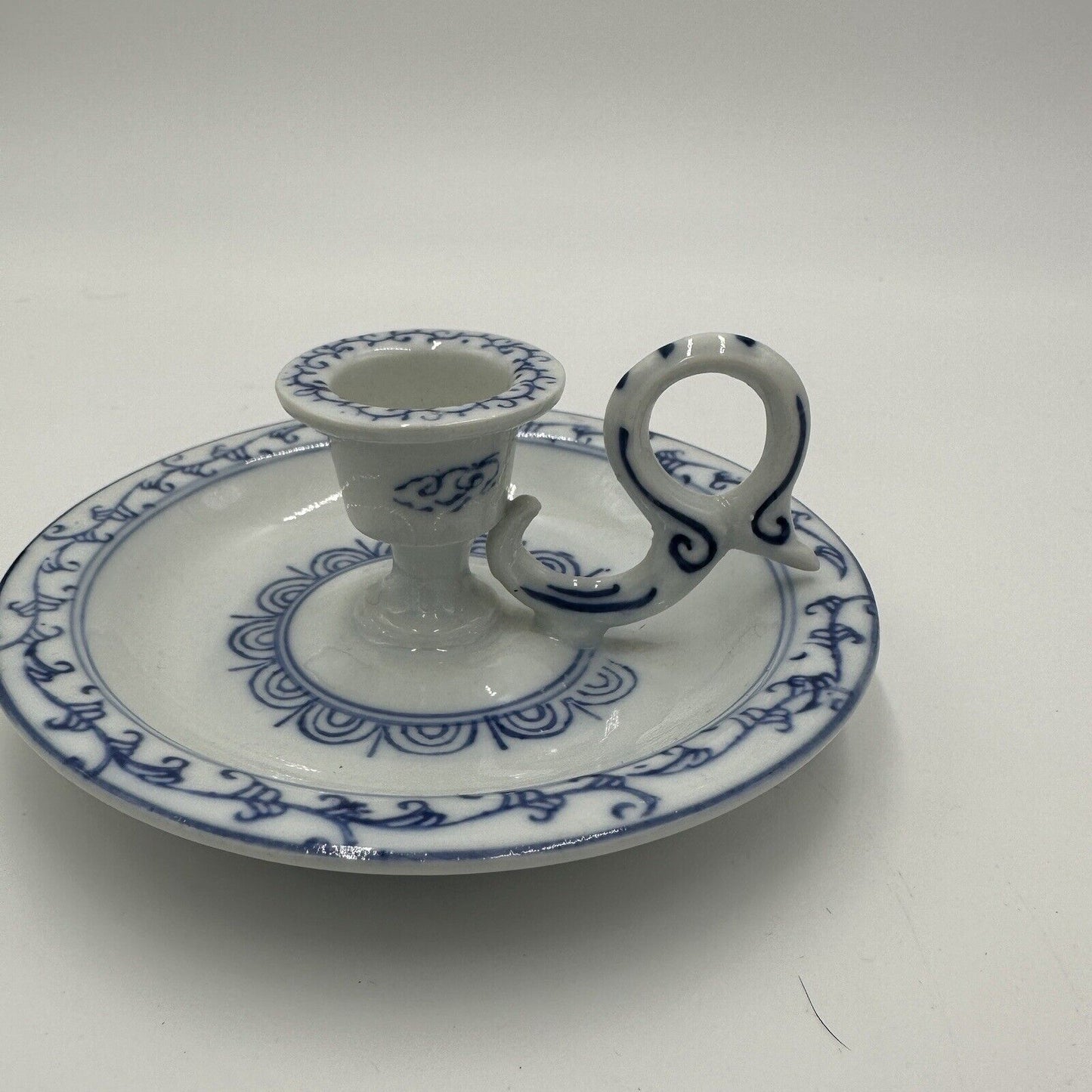 Ming Dynasty Candle Holder Vintage Glossy White & Blue Asian Decor Porcelain