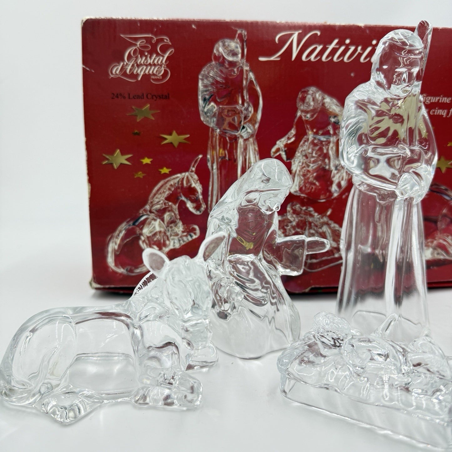 Cristal D'Arques Clear Glass Holiday Christmas France Nativity Scene Figurines 5