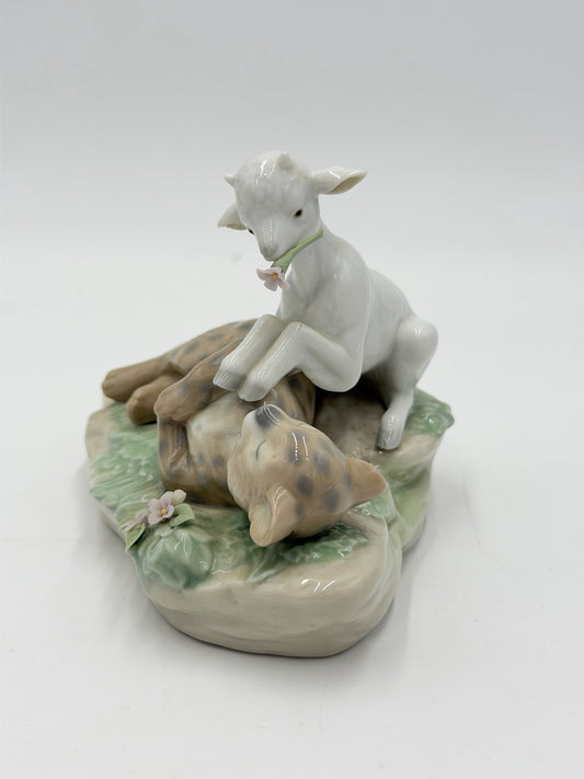 Lladro Spain Porcelain Kingdom of Peace Leopard & Lamb Figurine Vintage # 6926
