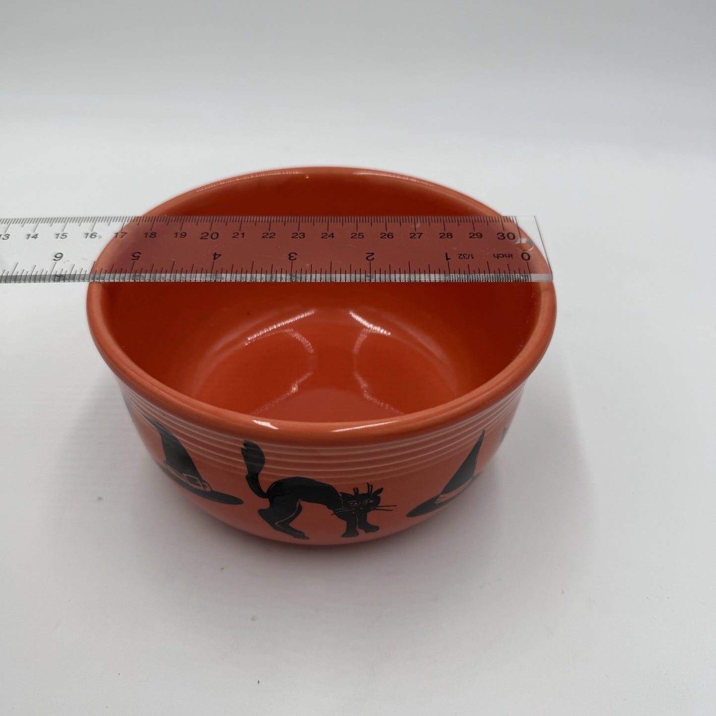 Fiestaware Pottery Halloween Bowl Made in USA - Cats & Witches Orange 2.5”x5.5”