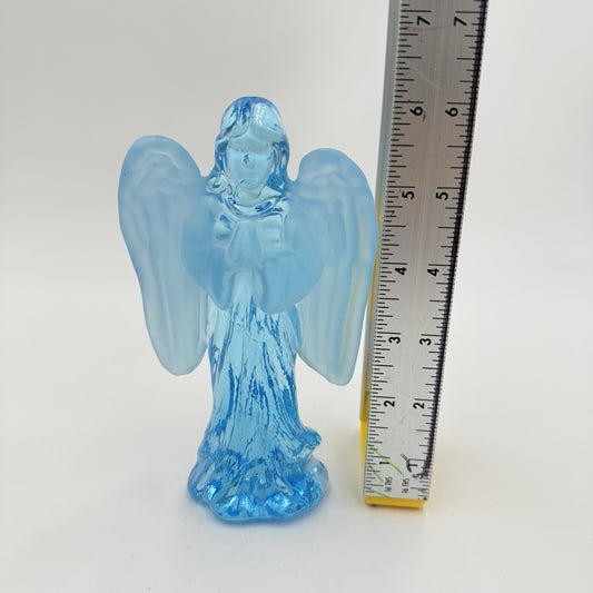 MCM Art Glass Blue Frosted Two Tones Angel Figurines 6in