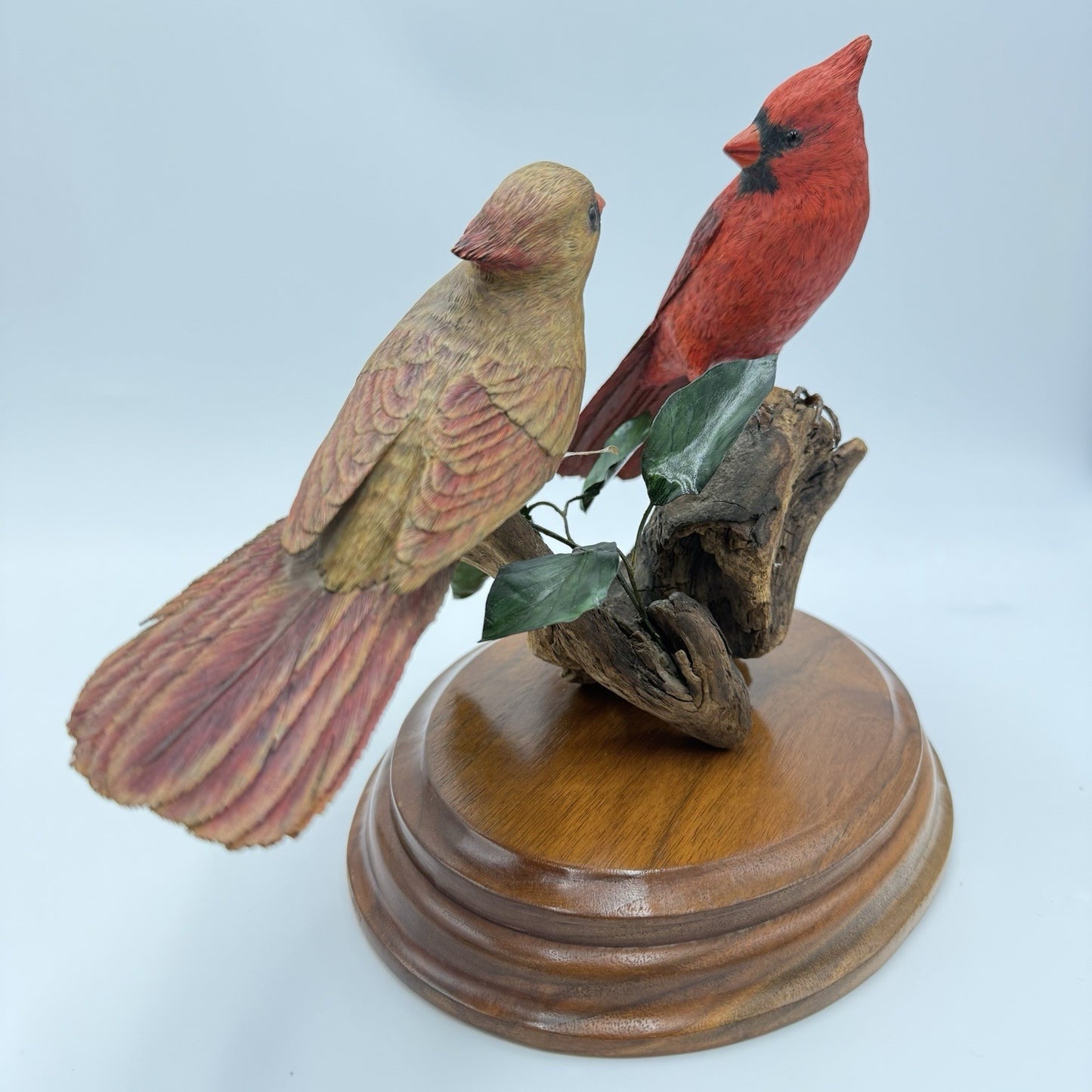 Vintage Susan Young Folk Art Wood Carving Northern Pair Cardinal Perched Signed
