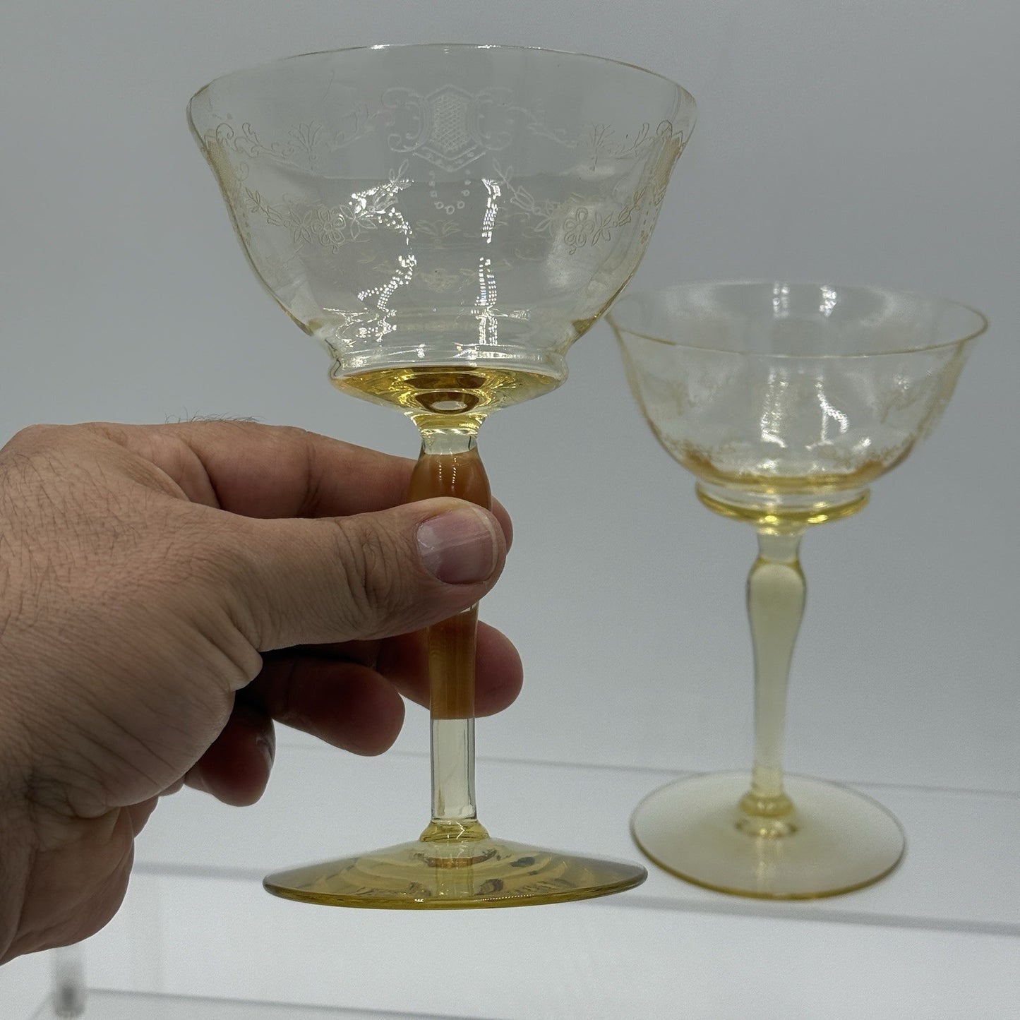 TIFFIN FRANCISCAN Paulina Mandarin Yellow Stem Champagne/Tall Sherbet Set Glasse