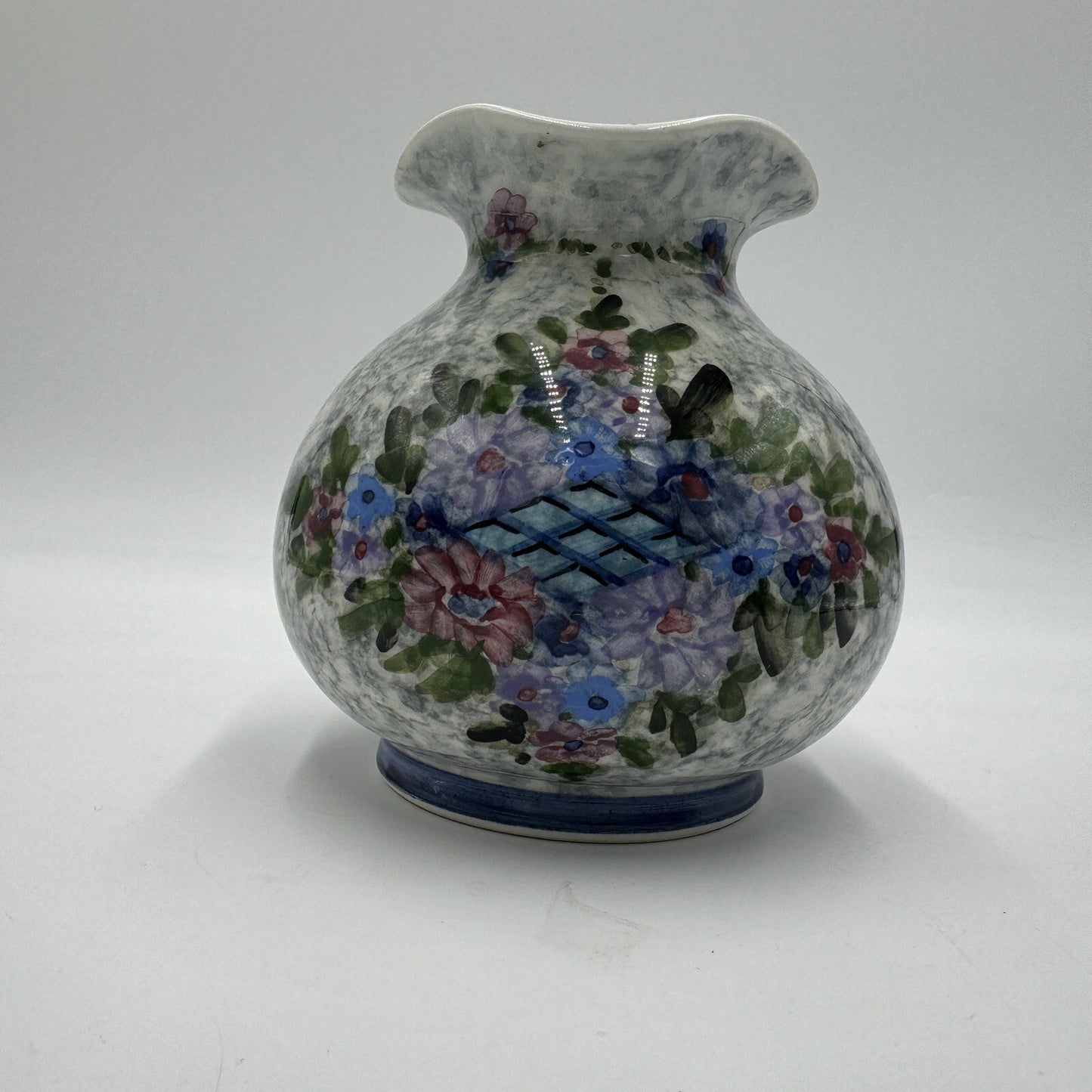 Tanagrea Studio Pottery Greece Floral Hand Painted Vase #379 5.5in H Vintage