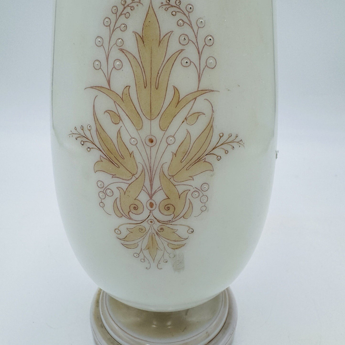 Bohemian Opaline Art Glass Vase Painted & Signed Portrait 9in Antique