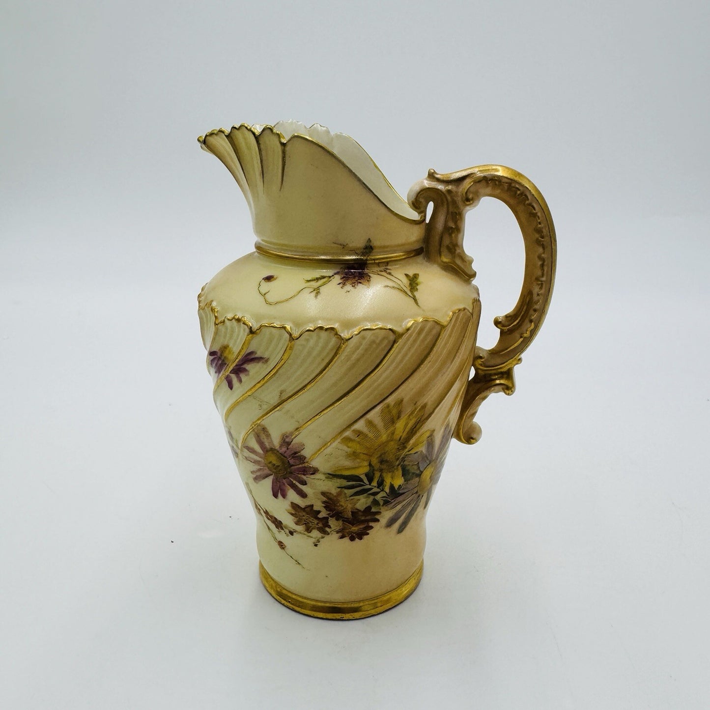 Antique Royal Worcester #1652 Blush Ivory English Porcelain Gilt Floral Mini 5in