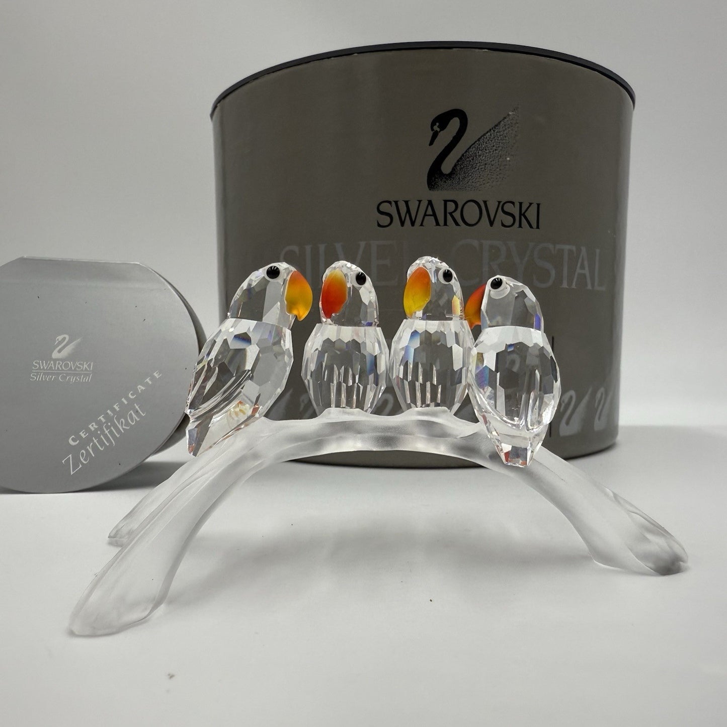 Swarovski Crystal Baby Lovebirds On a Branch Figurine Austria Box /COA