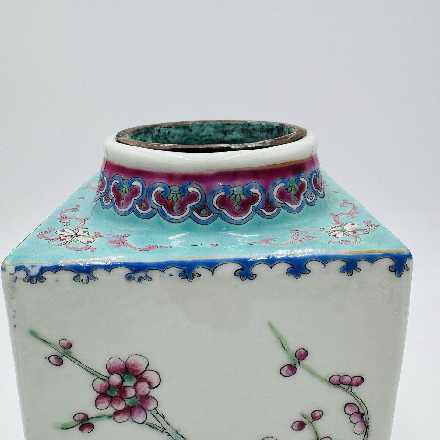 RARE antique REPUBLIC Chinese Famille Floral porcelain CONG vase CHINA MARK