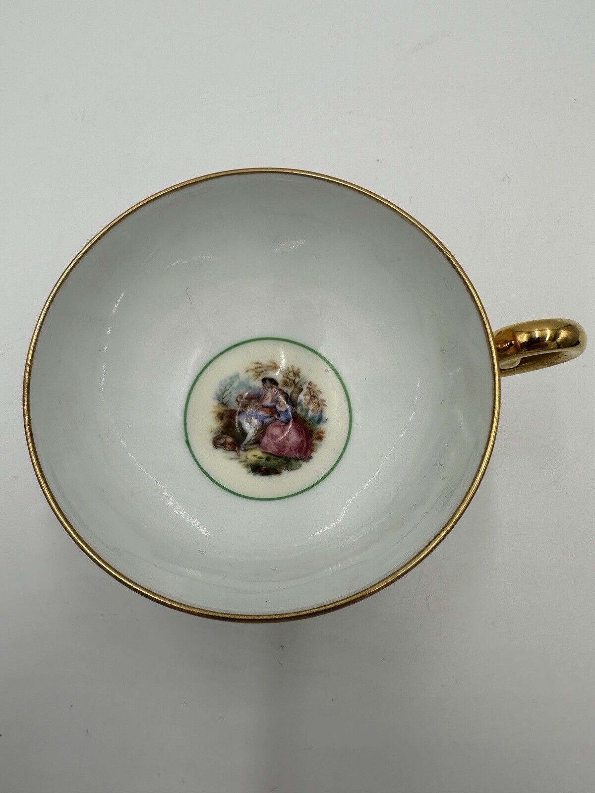 Czchoslovakia Bohemia Teacup Footed 24K Gold Encrusted Green Serveware Porcelai