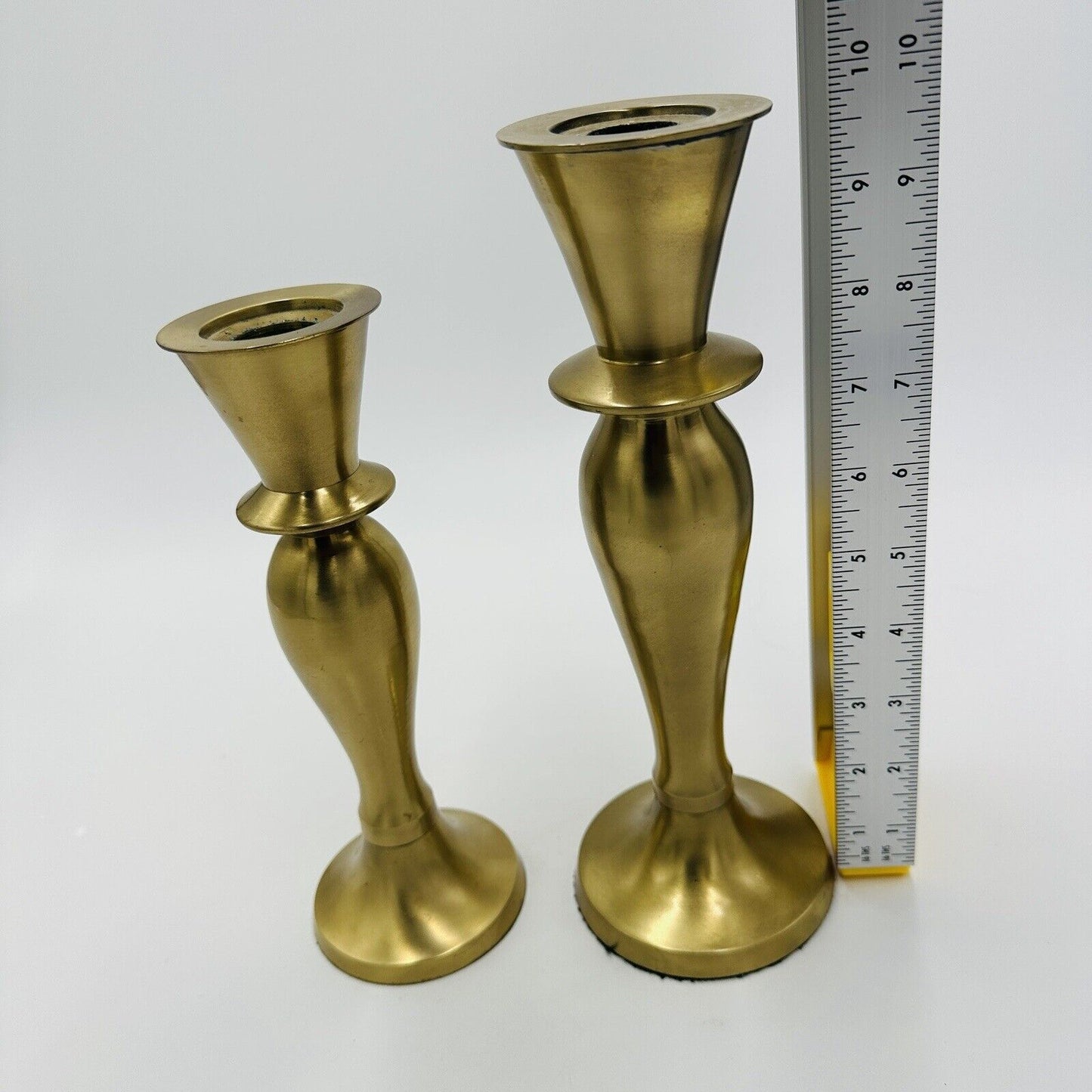 Brass Candleholders Tabletop IHI Solid Made In India Large Vintage Dining Pair