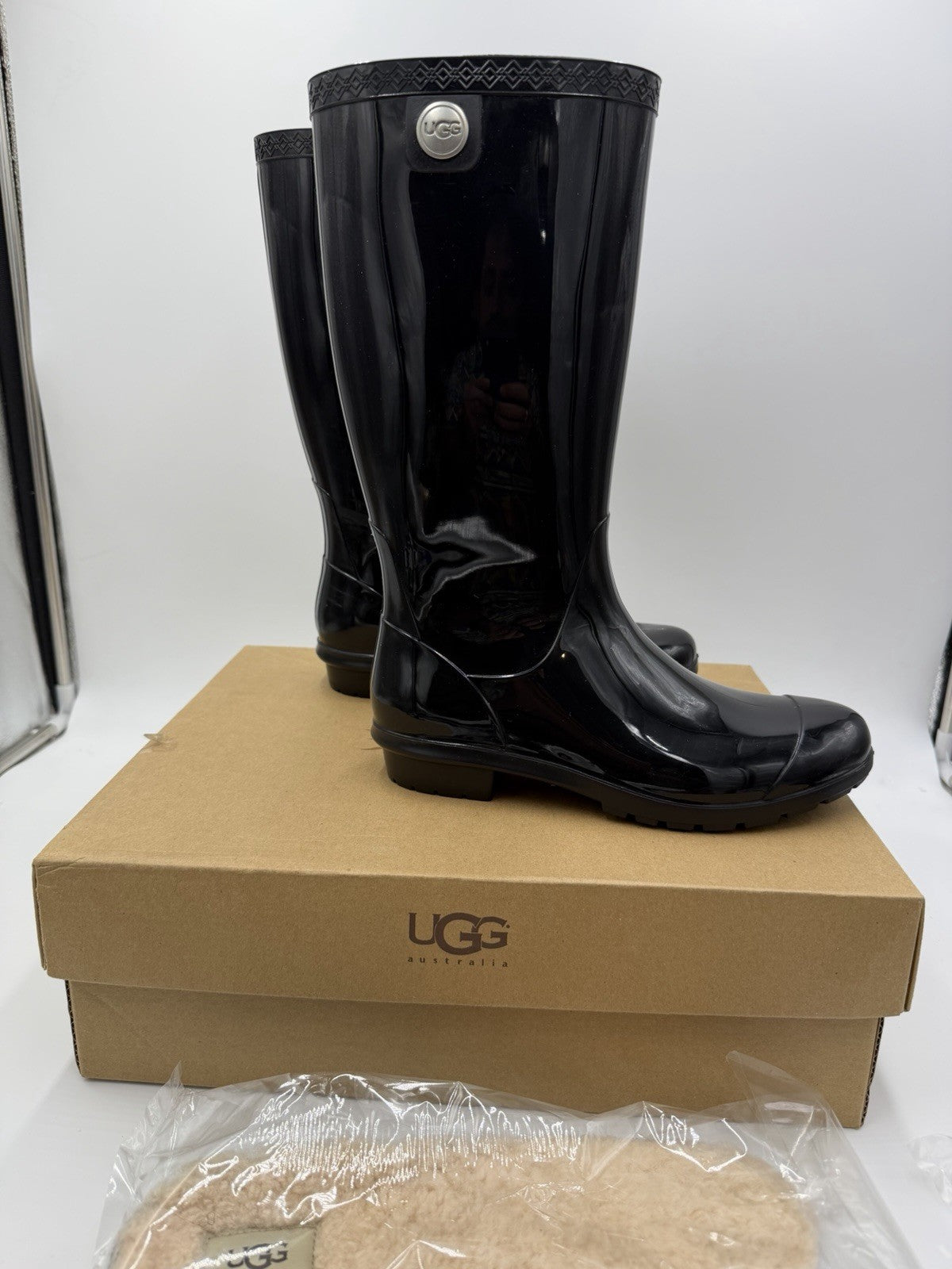 UGG Womens Black Waterproof Pull On Knee High Rain Boots Rubber Aussie Size 8