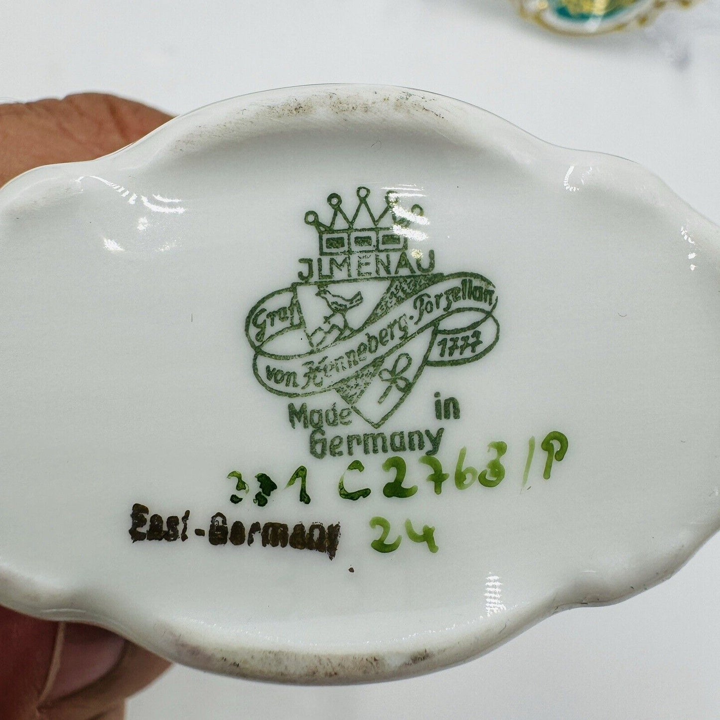 JLmenau Germany Graf Von Henneberg Green 5” Trinket Dish Set Antique