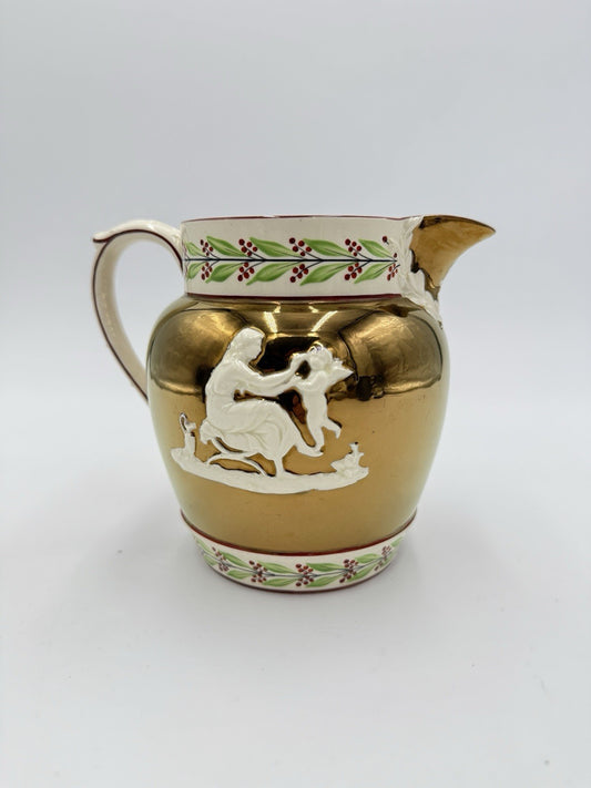 Antique Wedgwood England Queens ware Embossed Copper Luster Jug Mother & Child