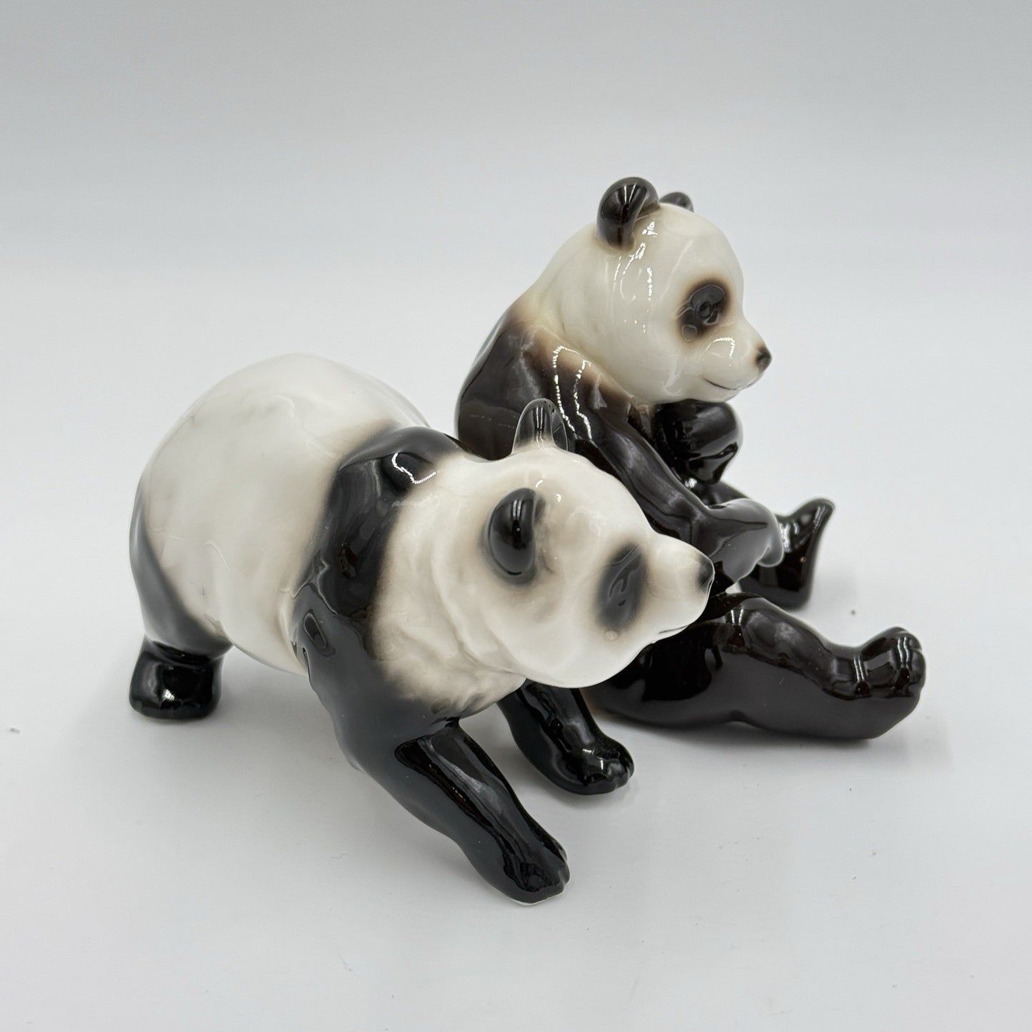 Franz Porcelain Painted Glossy Pair Panda Bears Figurines 4” Set