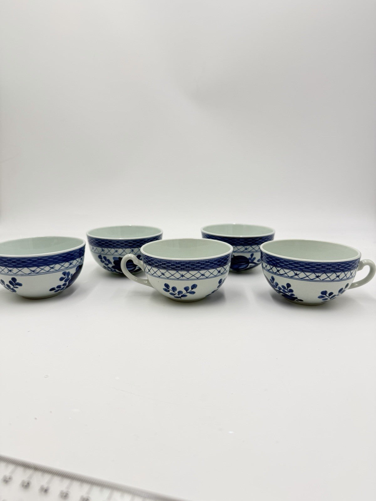 Royal Copenhagen Tranquebar Lattice Band Blue Tea Cup Set #957 Denmark Porcelain