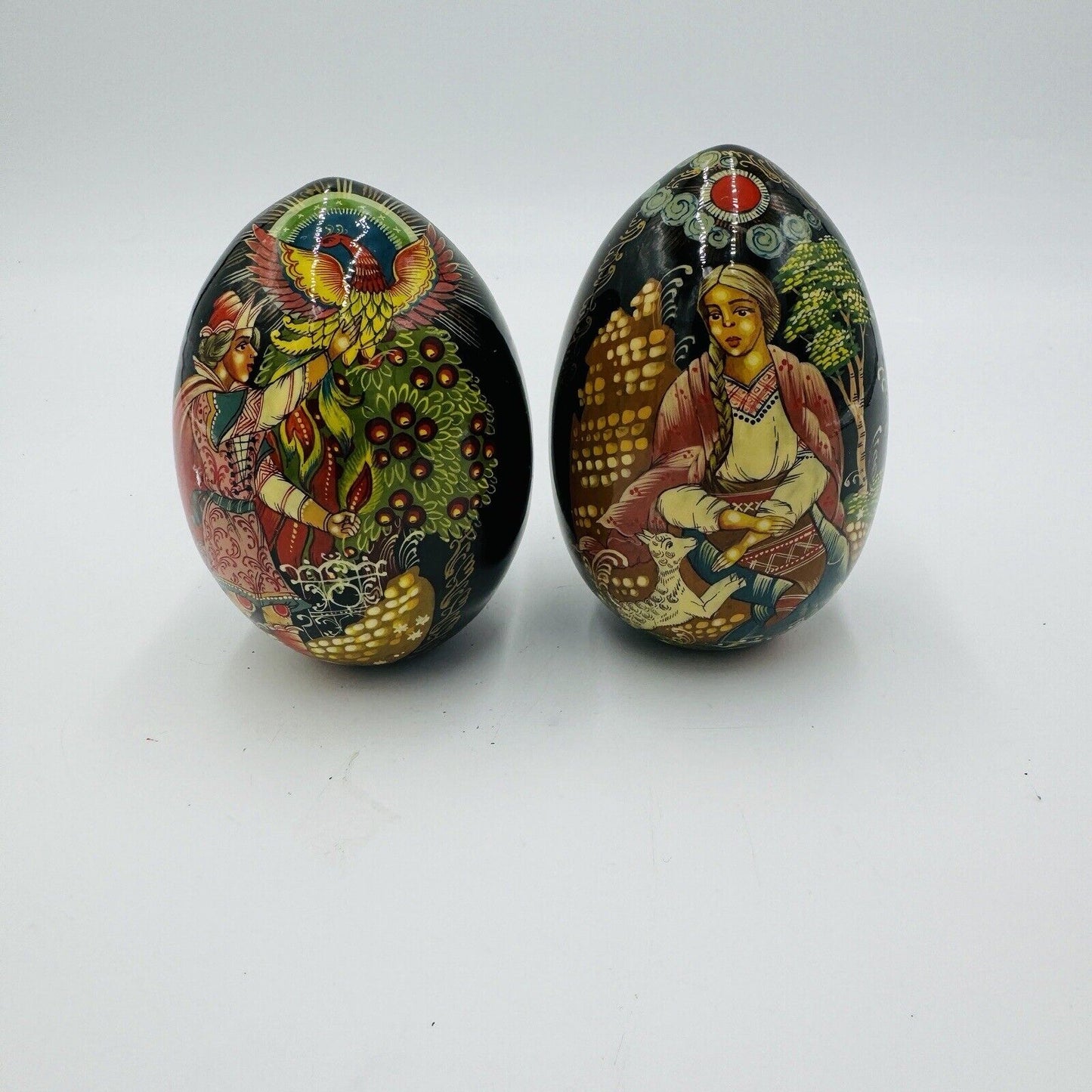 Mockba Hand Painted Easter Egg Wooden Folk Art 4.5in Signed Vintage