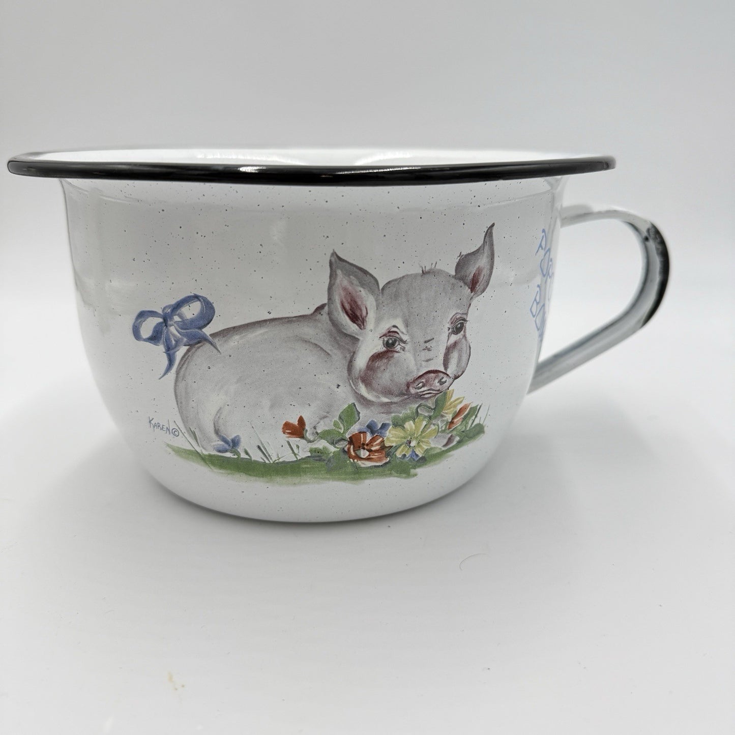 DAUGHERTY STUDIO White Enameled Painted Pig Popcorn Bowl Signed Karen