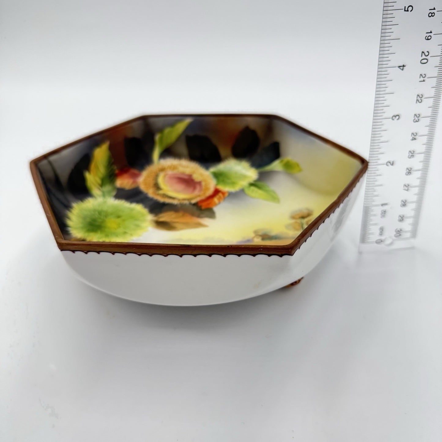 Antique Nippon Morimura Hand Painted Chestnuts Bowl Circa 1911-1922 Hexagonal