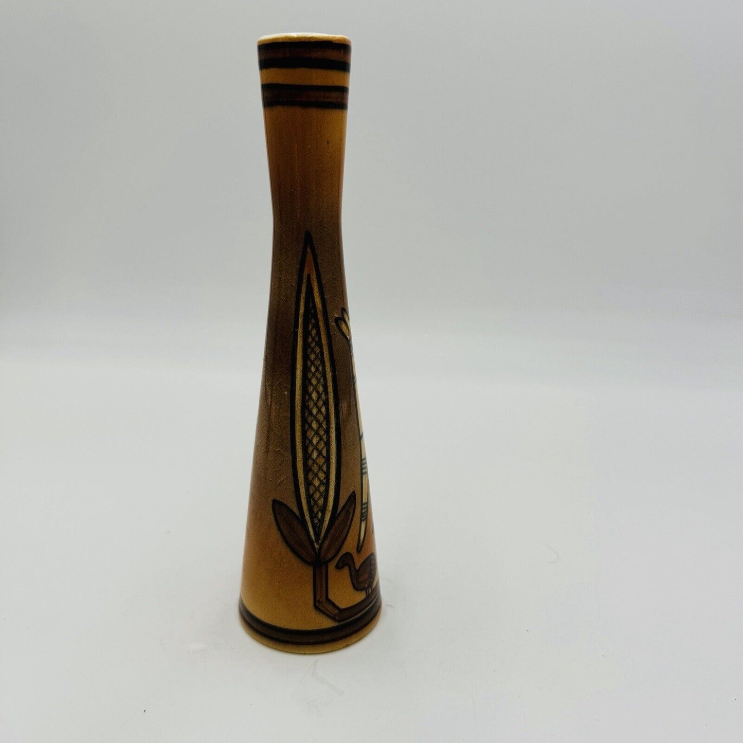 Studio Anna Australia Art Pottery Hand Painted Bud Vase Signed 8.5” Kangaroo