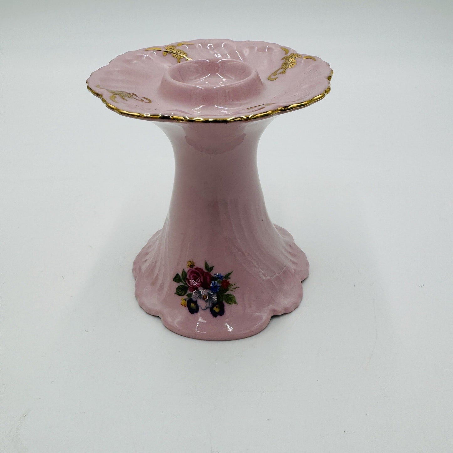 Leander 1946 RGK China Of Boheme Pink Floral Candleholder Porcelain Vintage
