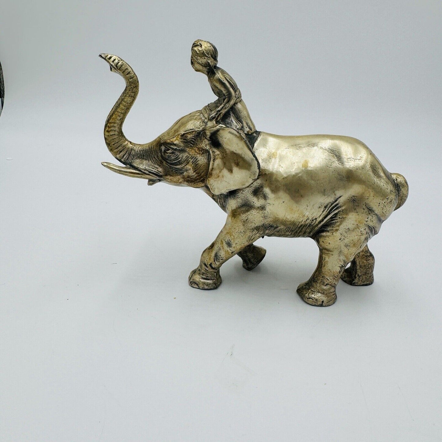 Vintage Solid Metal Elephant India Figurine Heavy Sculpture 5”H X 7” L