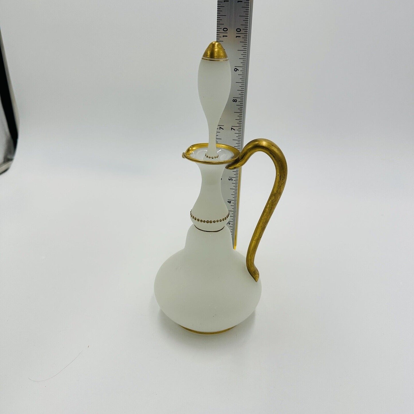 Glass Decanter Stopper Opaline White And Gold Trimmed Vintage Delicate Perfume
