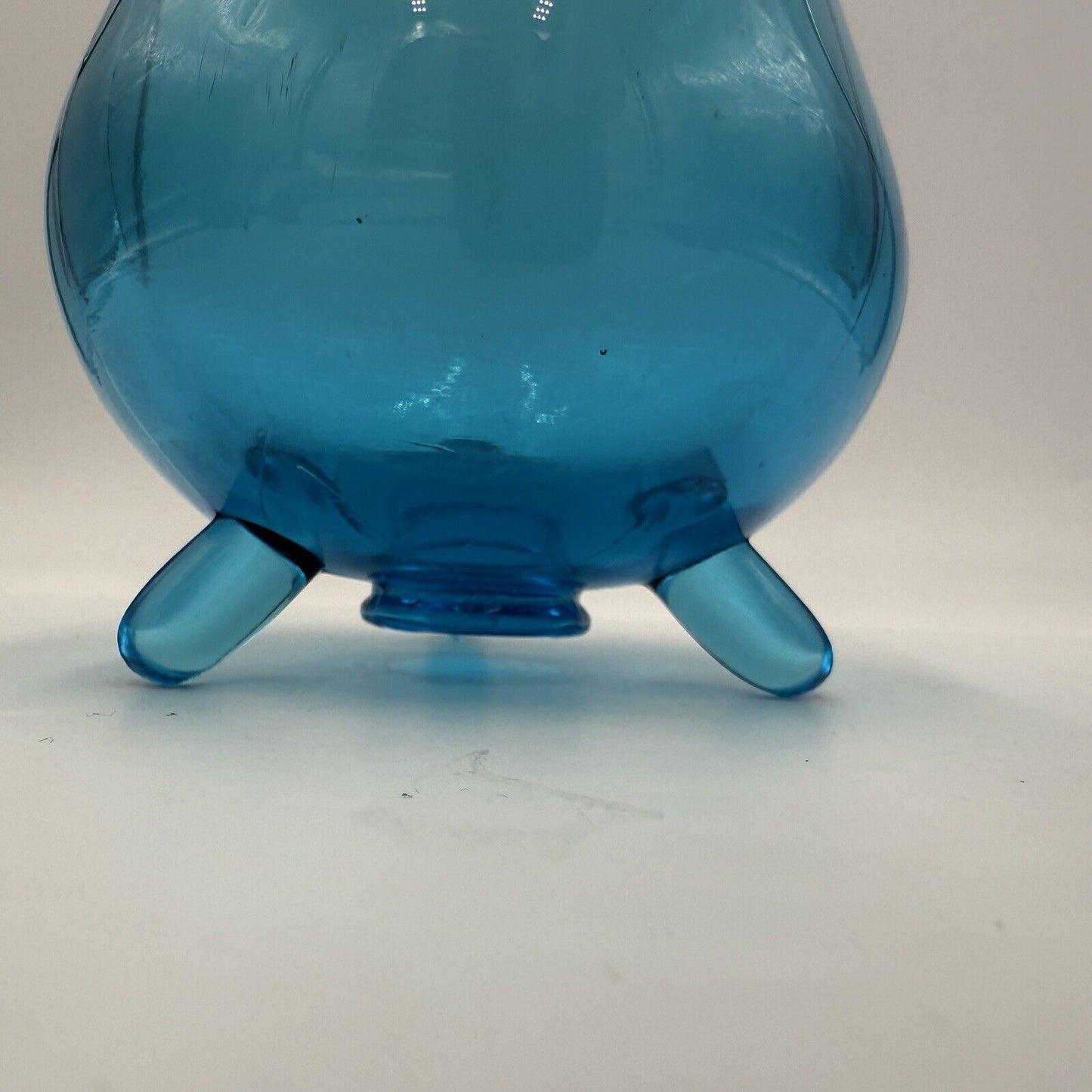 LE Smith Vase 14.5in 3-Toed Art Glass Swung Peacock Blue Vintage Retro Decor MCM