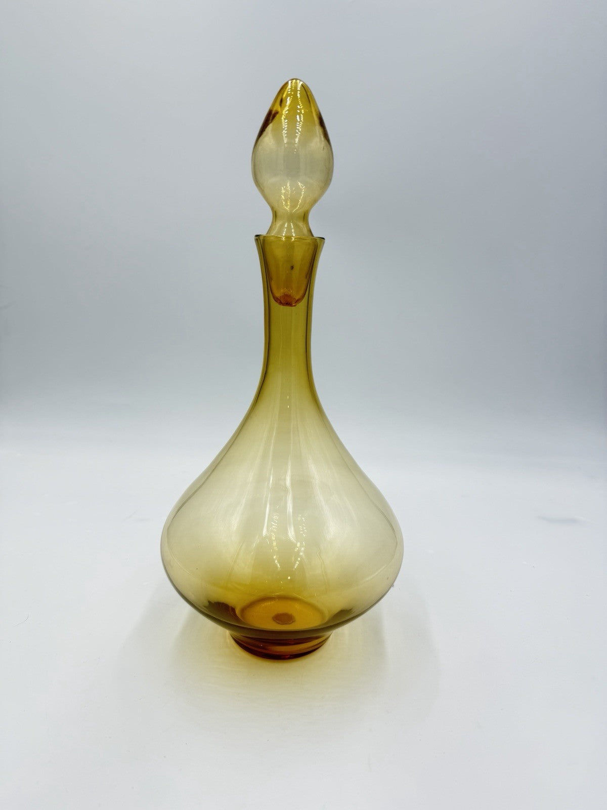 Rare MCM Empoli Italy Art Glass Decanter Amber W/stopper & Sticker 12”H