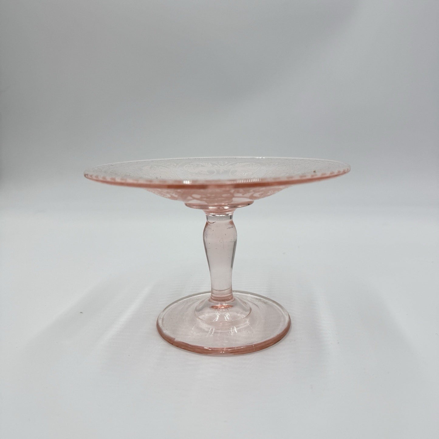 Vintage Fostoria Versailles Art Glass Pink Elegant Glass Compote 4”Hx 6” Etched
