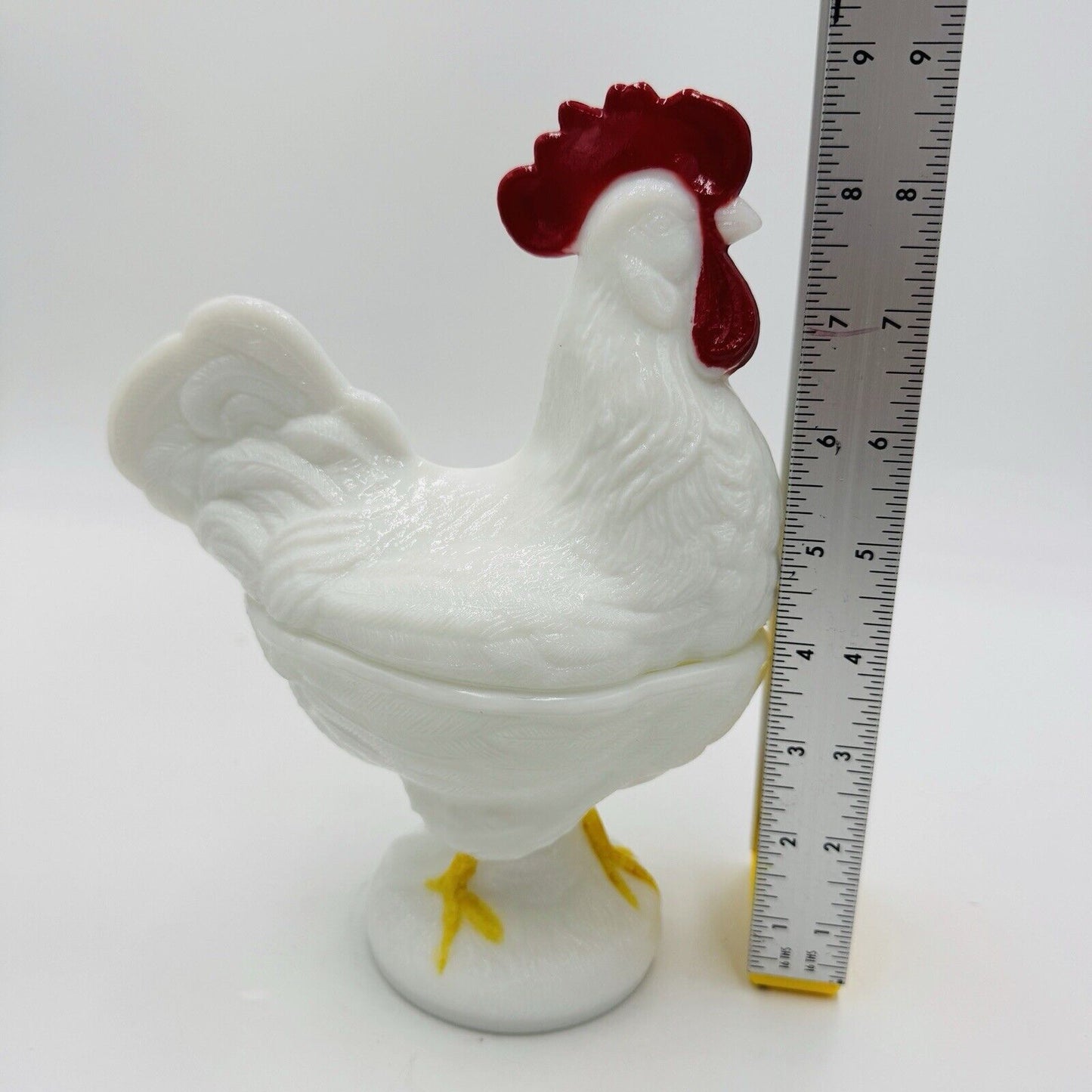 Vintage Westmoreland Milk Glass Standing Rooster Covered Candy Dish 9" Figurine