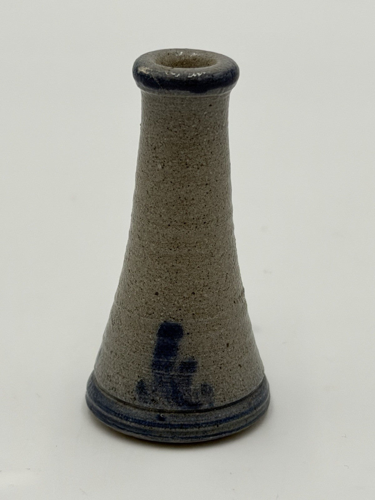 Rowe Pottery Works Miniature Salt Glaze Blue Candle Stick Dollhouse Figurine 2”