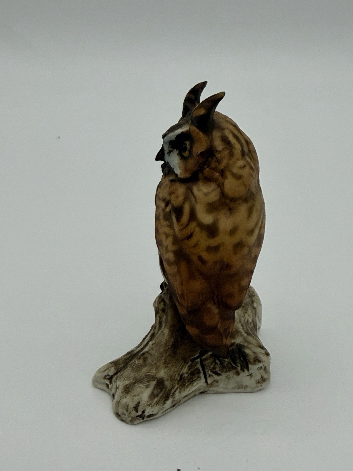 Tay Italy Porcelain Long Eared Owl Signed Figurine Hand Painted 3.5”H Vintage