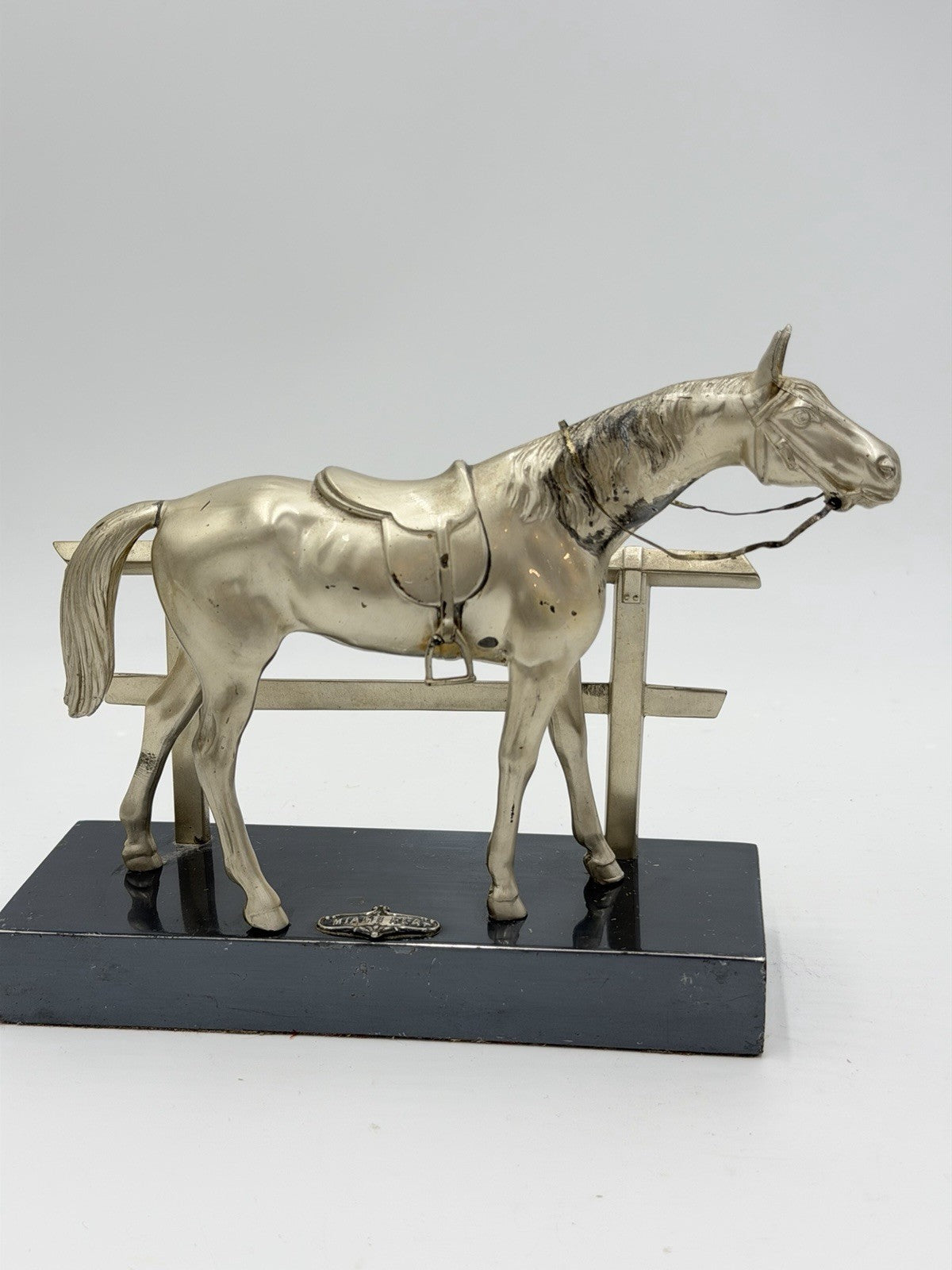 Vintage Jennings Bros Metal Silver Tone Horse Sculpture 6.5”x8” Figurine