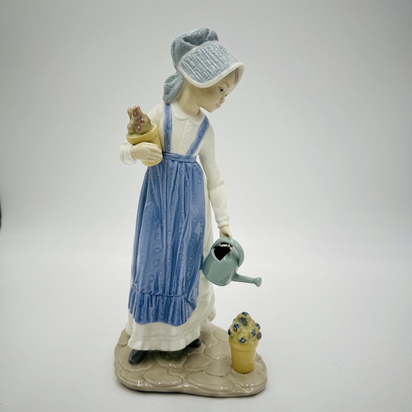 NAO by Lladro Spain Porcelain Figurine Girl W/ Watering Can Flower Large 12in
