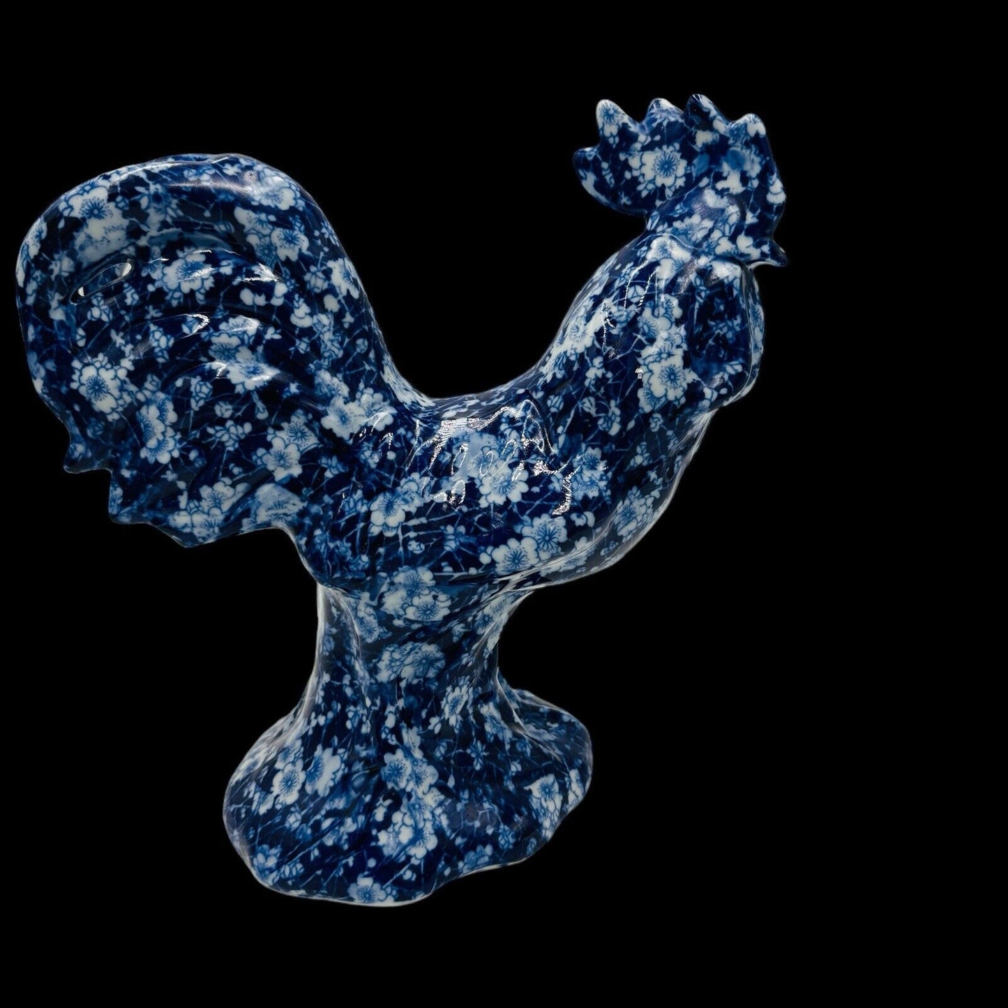 Victoria Ware Ironstone Blue White Chintz/Calico large Rooster Figurine Vintage