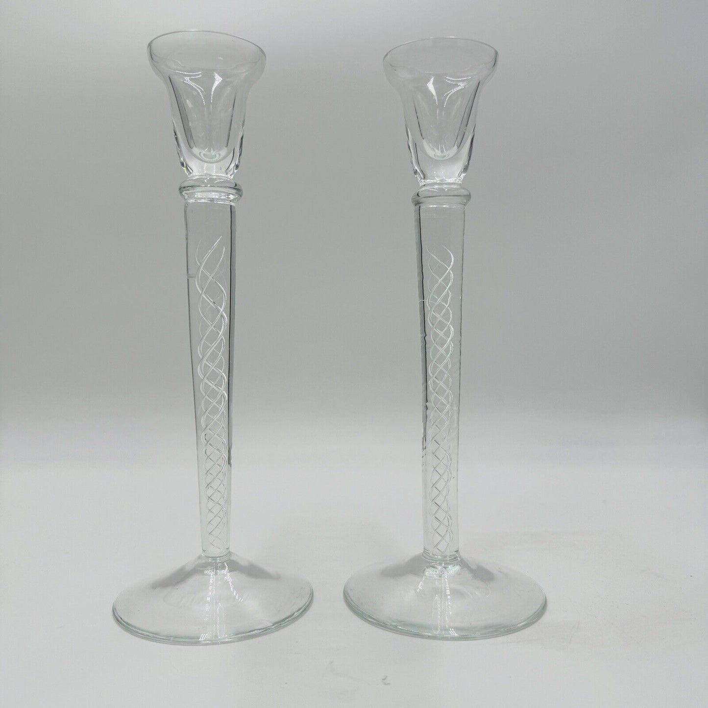 Vintage Air Twist Double Helix Candlestick Candle Holder Hand Blown Pair 10"h