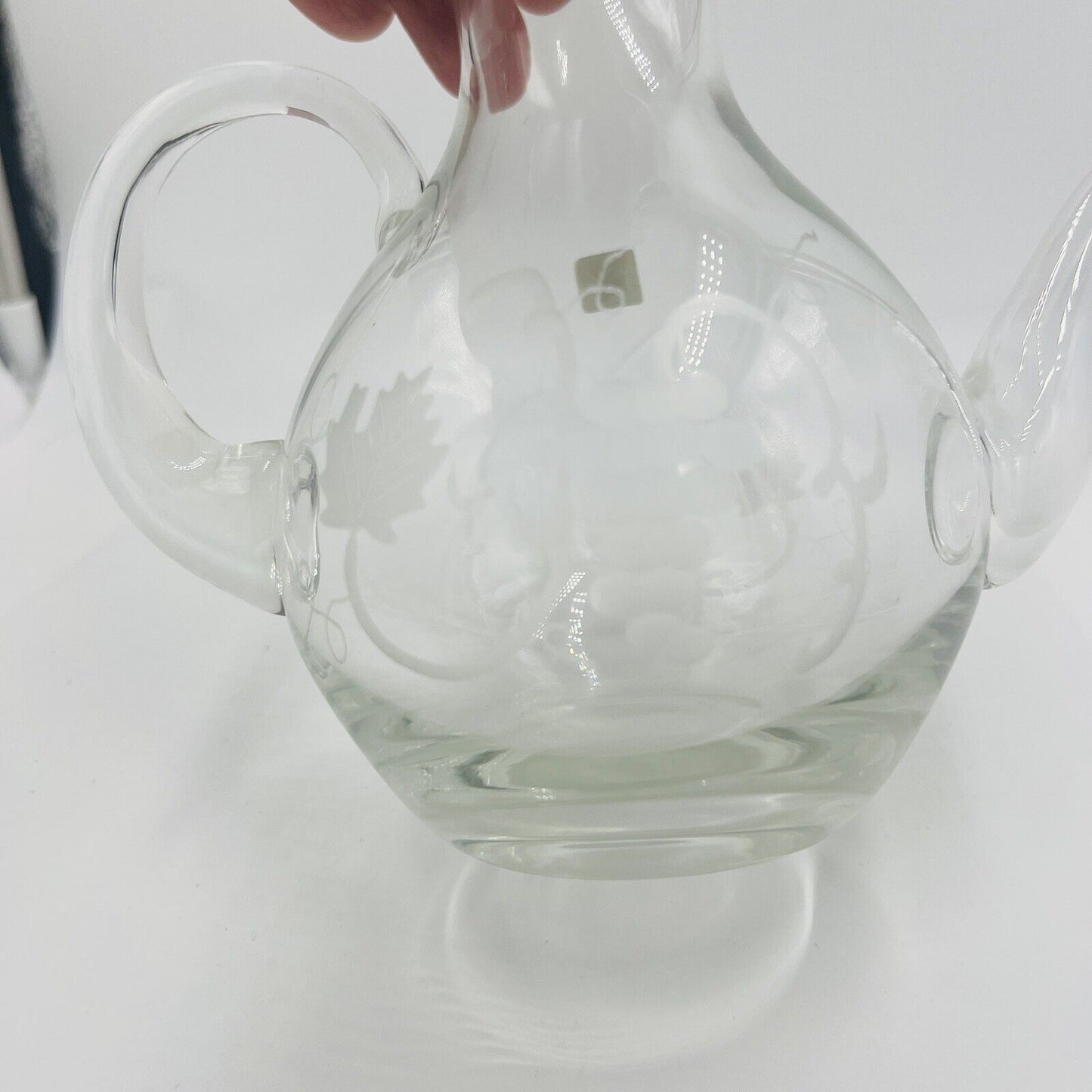 WMF Pitcher Glass Etched Grapes Jug Vintage Germany Home Decor Clear