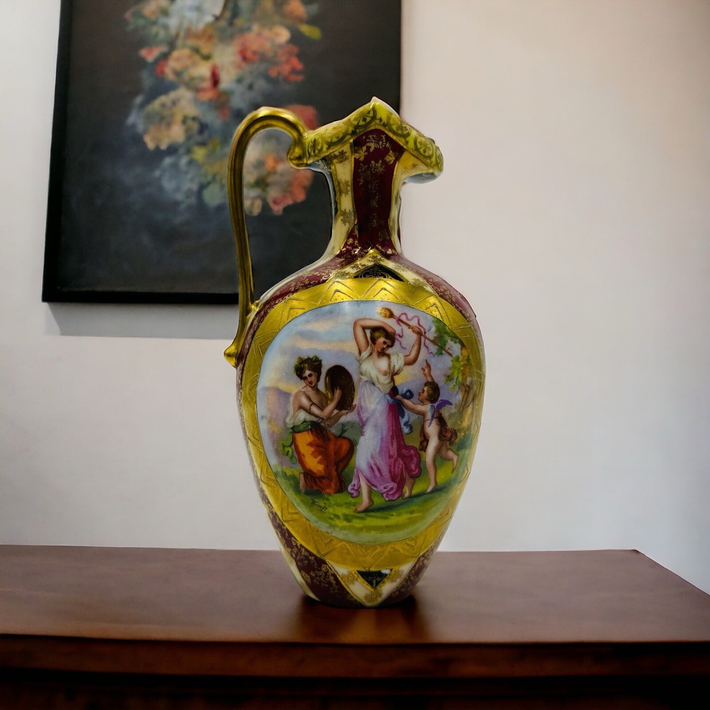 Royal Vienna Austria Porcelain Pitcher Hand Painted Portrait Art Nouveau Antique